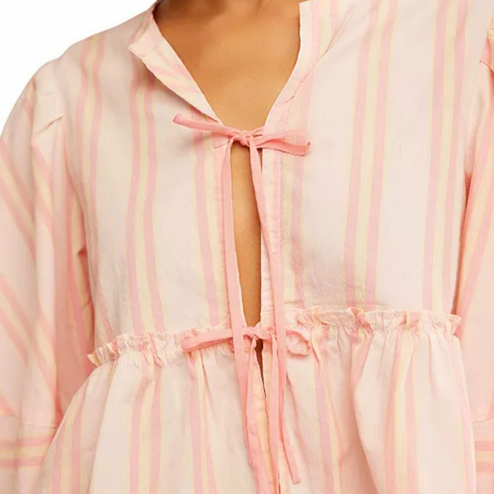 Free People Brunch Babe Tie-front blouse, Orange/Yellow, NWT, msrp $128, size M